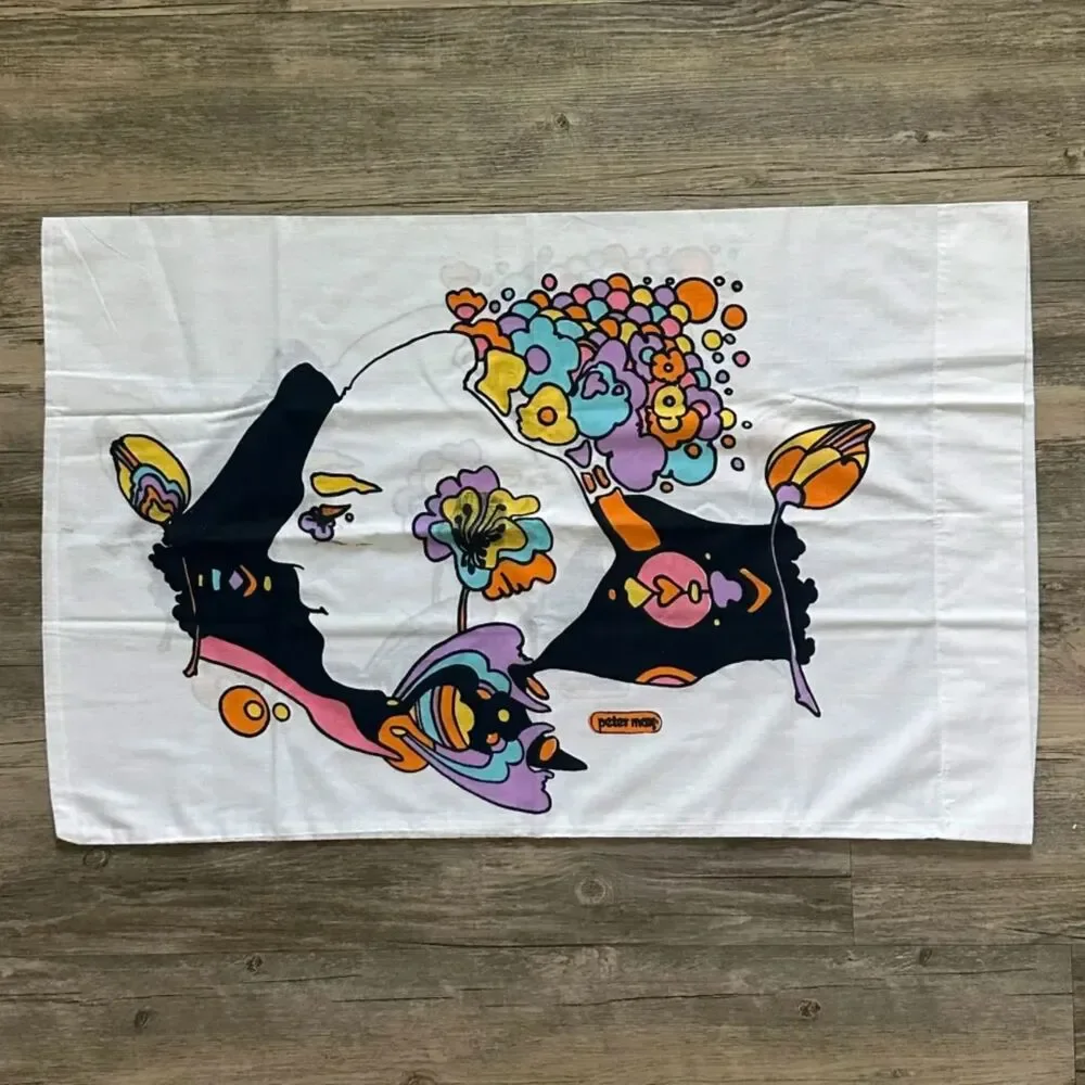 Vintage 1960s Peter Max Colorful Pyschedelic Pop Art Style Pillow Case NOS